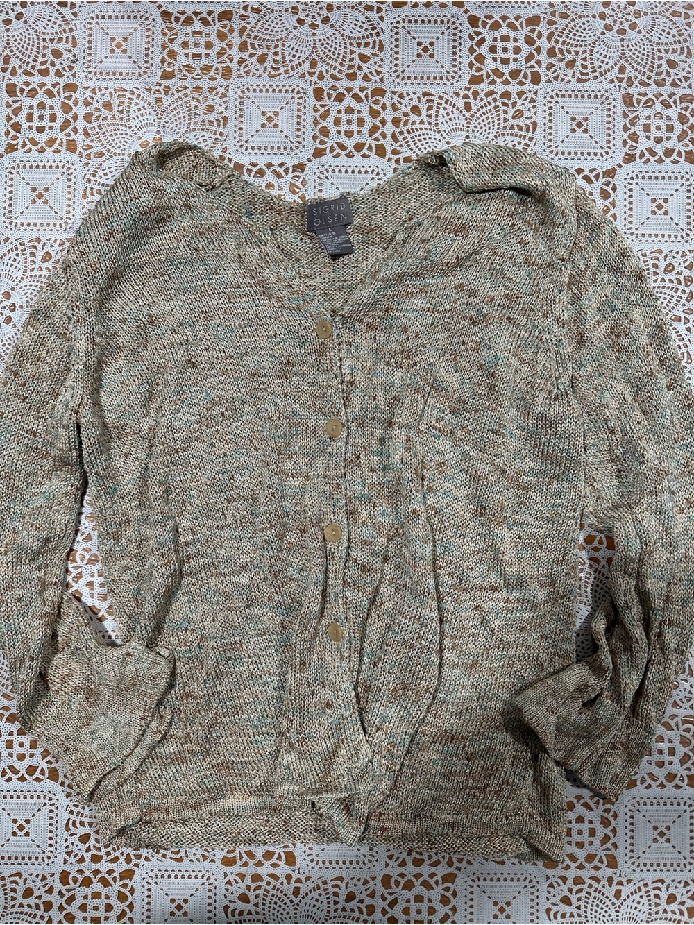 Sigrid Olsen 2 Piece Knit Tank & Cardigan Set Rayon Blend Size L